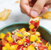 Reelie Serrano Lime Cassava Chips with mango salsa