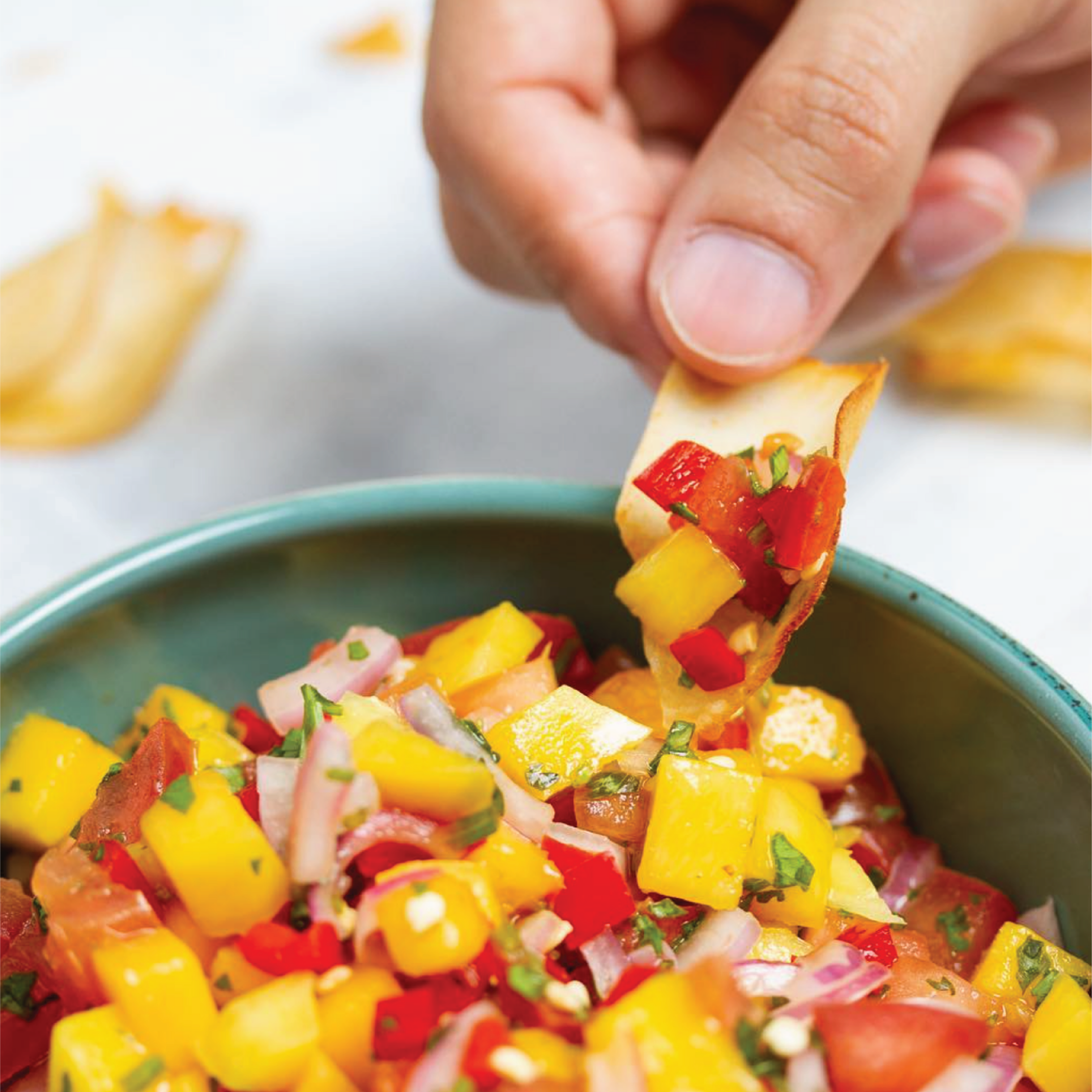 Reelie Serrano Lime Cassava Chips with mango salsa